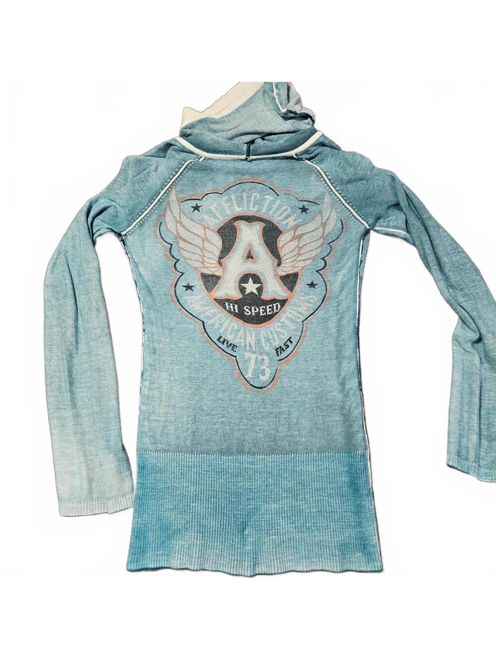 Affliction Women's Small Light Long Sleeve Hoodie Sweater Tee shirt Reversible - Picture 4 of 7